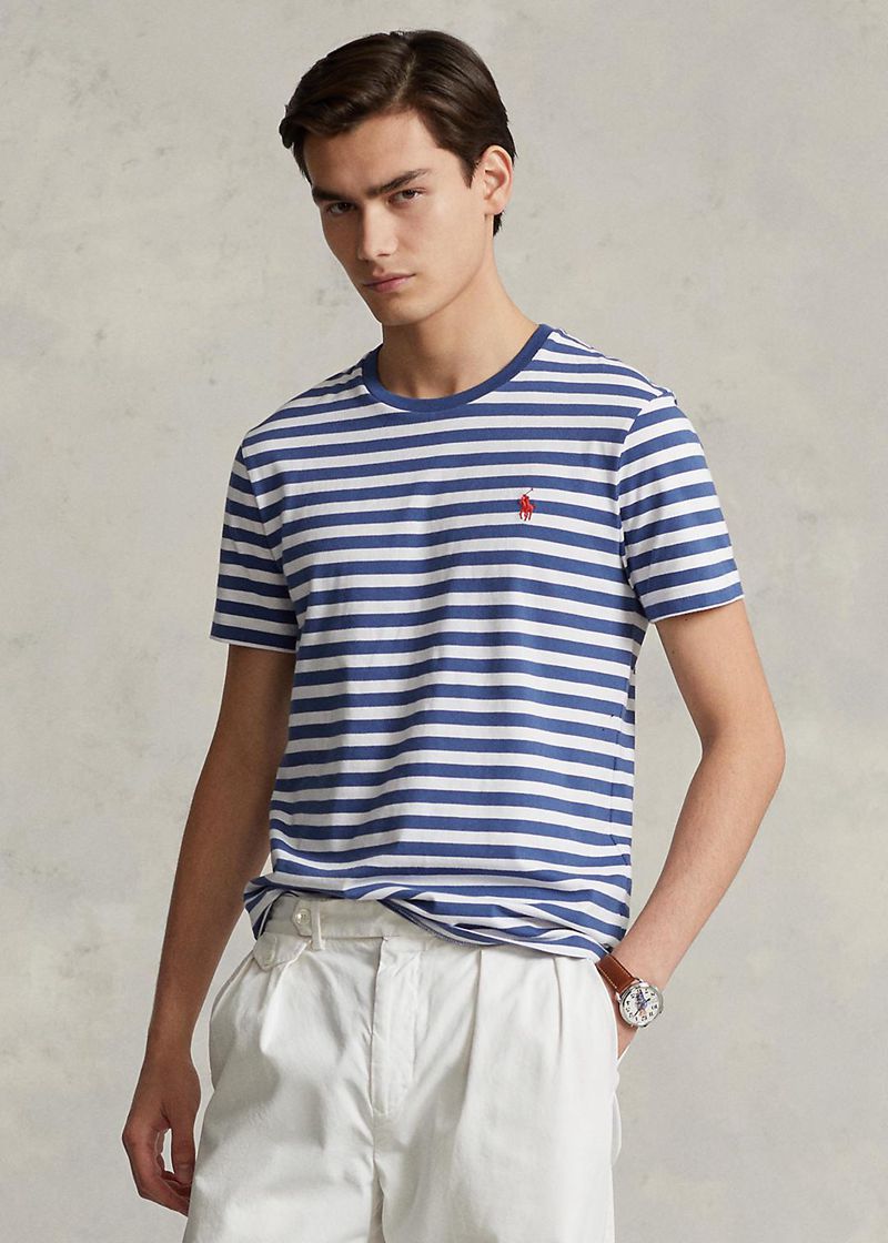 Camiseta Polo Ralph Lauren Hombre Custom Slim Fit Striped Jersey Chile Azules RYQGJ-6759